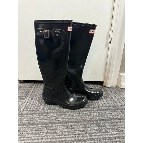 HUNTER BOOTS Woman’s Original Tall Back Adjustable Rain Boots BLACK Gloss - Picture 6 of 11